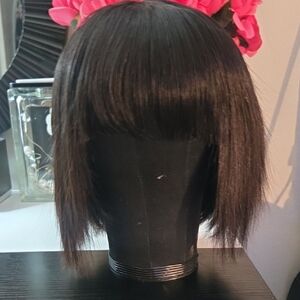 8in Sleek Black Human Hair Bob W/bang.